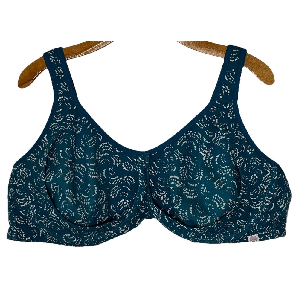 Comfort Choice Out Wire Bra - 52 D, Deep Teal Abstract